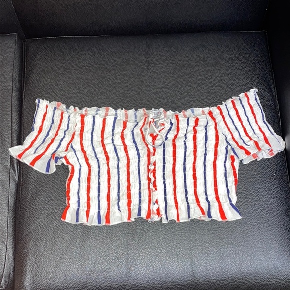 Fashion Nova Off the Shoulder Red White Blue Top - Picture 2 of 9